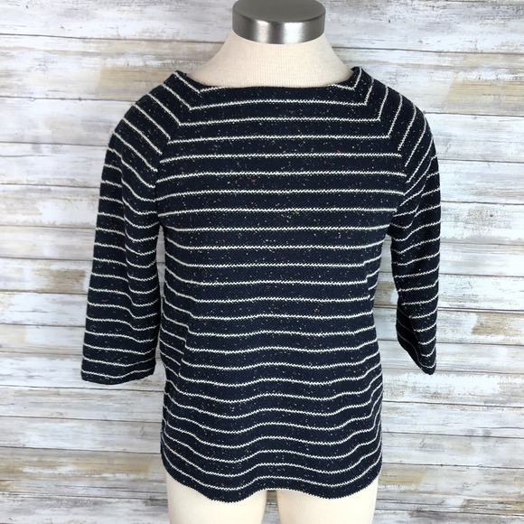 Banana Republic Tops - BANANA REPUBLIC Top Womens XS Cream Navy Striped Gold Thread 3/4 Sleeve Blouse